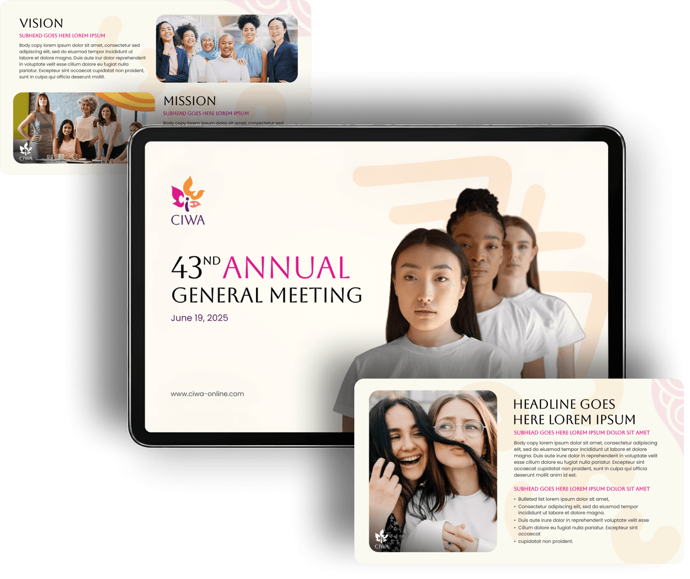 Custom slide template displayed on a laptop with supporting presentation slides